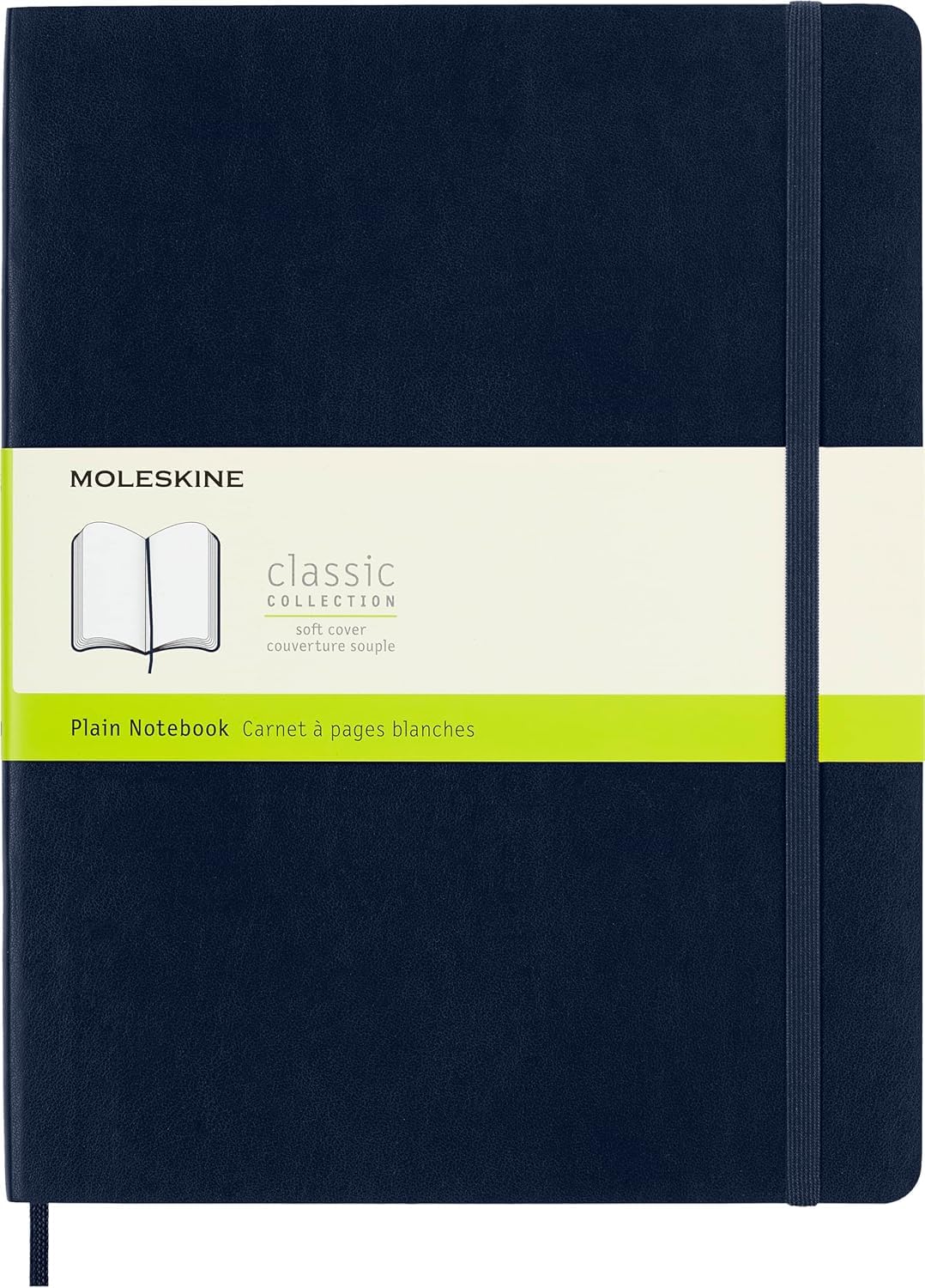 Moleskine Classic Notebook, Notebook With Plain Pages, Soft Cover and Elastic Closure, Sapphire Blue, XL, 19 x 25 cm, 192 Pages