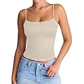 PINKMSTYLE Women's Sexy Square Neck Lace Cami Tank Tops Fitted Double Lined Sleeveless Crop Spaghetti Strap Summer Y2k Tops
