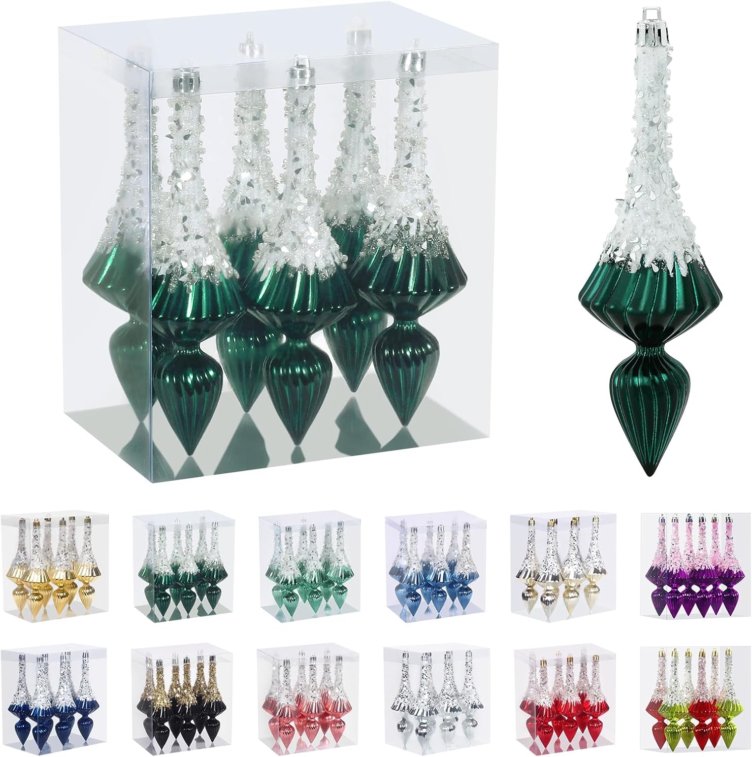 Ornaments - RoseCraft Christmas Ornaments Set, 6.3Inch Plastic Shatterproof Christmas Ball Hanging Ornaments for Xmas Tree Decorations, for Indoor Home Party Decor - 6Pcs / Deep Green.