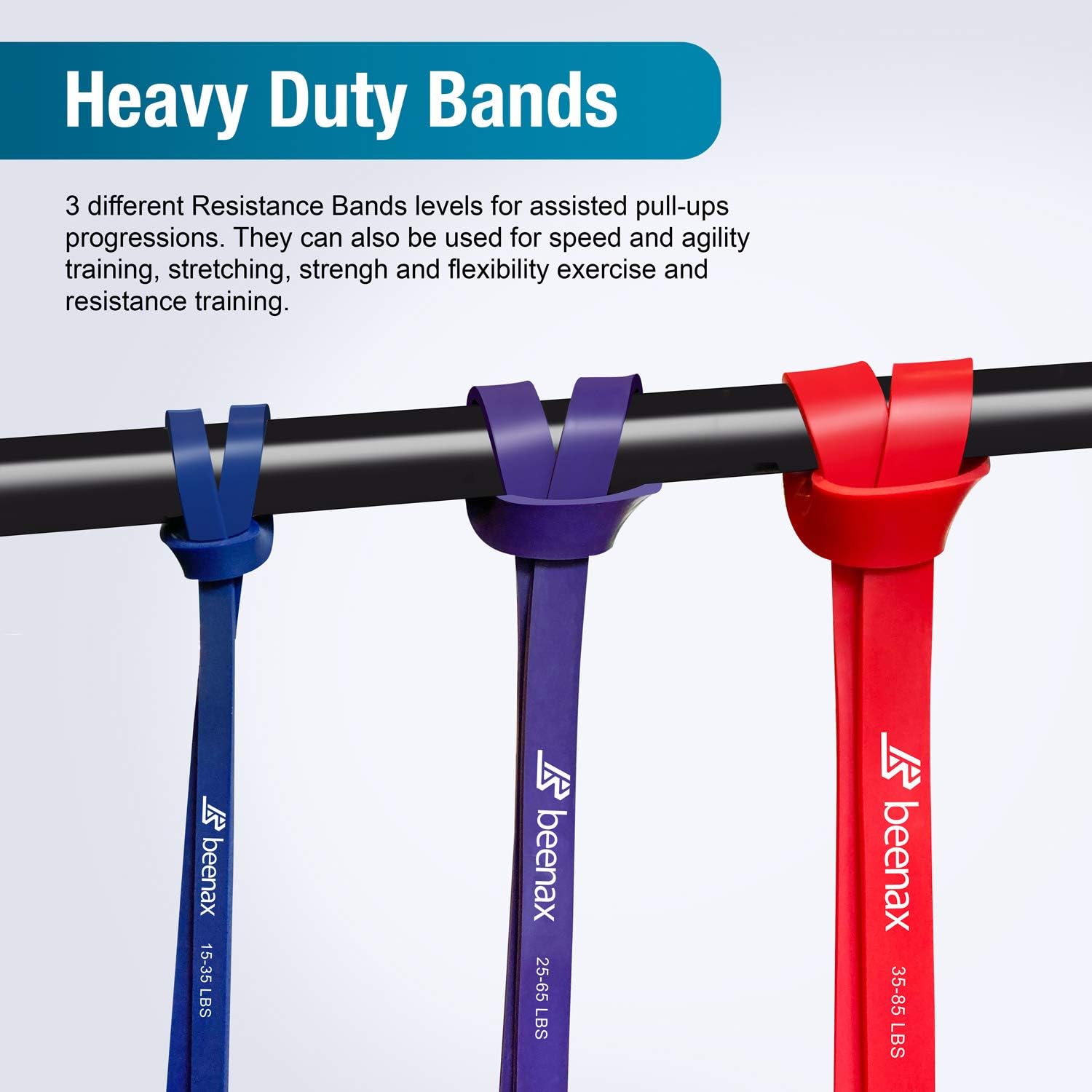 Beenax Resistance Bands Pull Up Set, 3 Levels Exercise Bands Men Women for Calisthenics Powerlifting, Bodyweight Training - Image 4