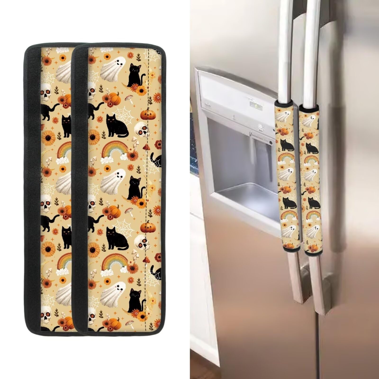 ASQVTIFE Black Cat Refrigerator Door Handle Covers