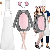 Hillban 6 Pcs Halloween Mouse Chef Couple Costume Set, Chef Hat Apron and Wood Spoon Rat Costume with Headband