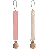 mushie Linen Baby Pacifier Clip Holder (Dusty Rose/Shifting Sand) | Soft Linen Fabric, BPA-Free Clip, 2 Pack, Universal Fit