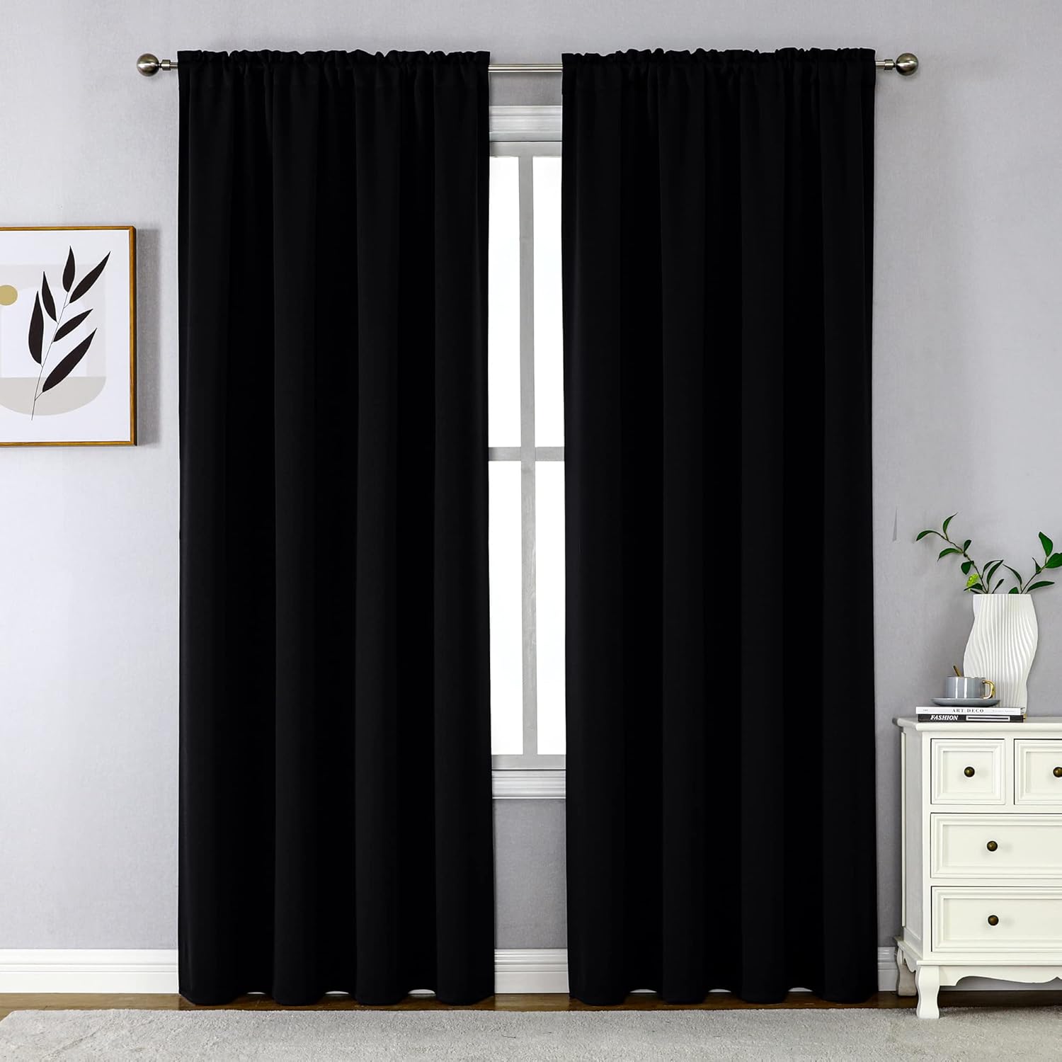 Window Treatments - CUCRAF Blackout Curtains 84 inches Long for Living Room, Black Room Darkening Window Curtain Panels, Rod Pocket Thermal Insulated Solid Drapes for Bedroom, 52x84 inch, Set of 2 Panels