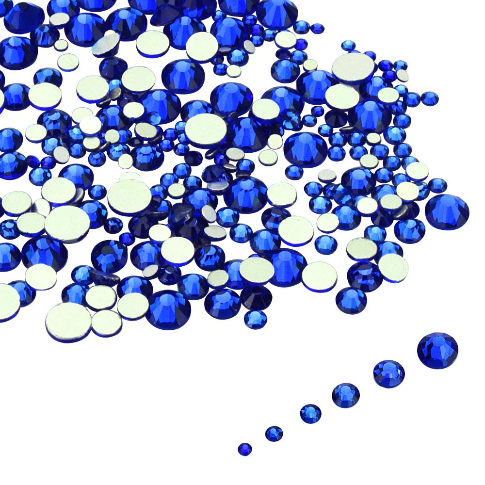 LolliBeads Resin Crystal Round Nail Art Mixed Flat Backs Acrylic Rhinestones Gems,Mix Size 1.5-5 mm, Color Sapphire Blue (1200Pcs)