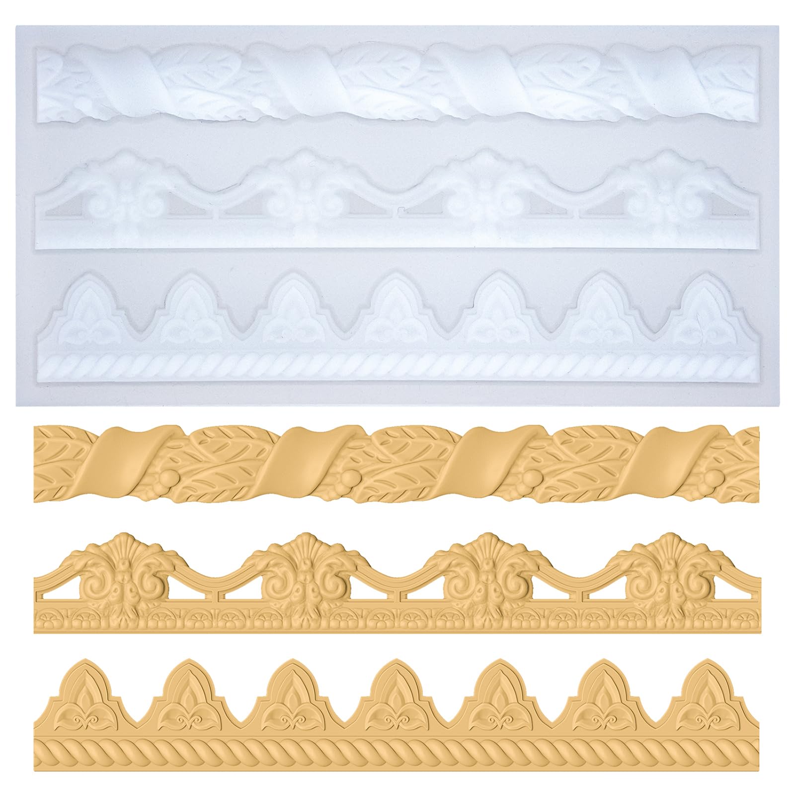 Baroque Moulds for Polyclay Plaster Fondant Cake Dekor Air Dry Clay Epoxy Resin 3 Border Trimmings