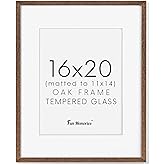 Fun Memories 16x20 Picture Frame for Wall, Real Oak Wood Frames 16 by 20, 16x20 Frame Matted to 11x14, Tempered Glass, 16 x 20 Wood Frame, 16"x20" Poster Frame, Walnut Color, 1 Pack
