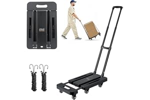VEVOR Folding Hand Truck, 500 lbs Load Capacity, Collapsible Luggage Cart with 6 Wheels, 2 Elastic Ropes & Expandable Base, U