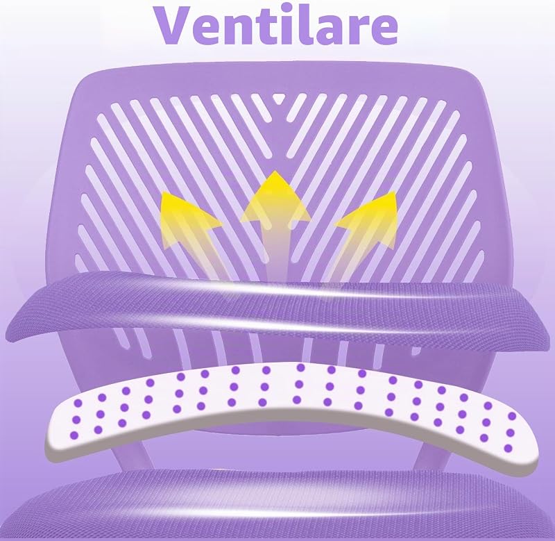 Sedia da scrivania per bambini, regolabile in altezza, girevole, con schienale con piccolo foro, adatta per camera dei bambini o sala studio, colore: viola — foto 3 di 8