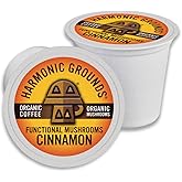 Harmonic Grounds Organic Mushroom Coffee Pods - Cinnamon Flavored Medium Roast with Lion's Mane, Reishi, Chaga, Cordyceps & Turkey Tail - Compatible with Keurig K-Cup Brewers - 34 Count
