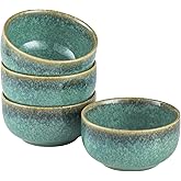 HENXFEN LEAD Small Ceramic Bowls Set of 4, 8 oz Dessert &amp; Side Bowls | Reactive Glaze Green, Ideal for Ice Cream, Snacks, Dipping Sauces, Rice and Side Dishes, Microwave and Dishwasher Safe