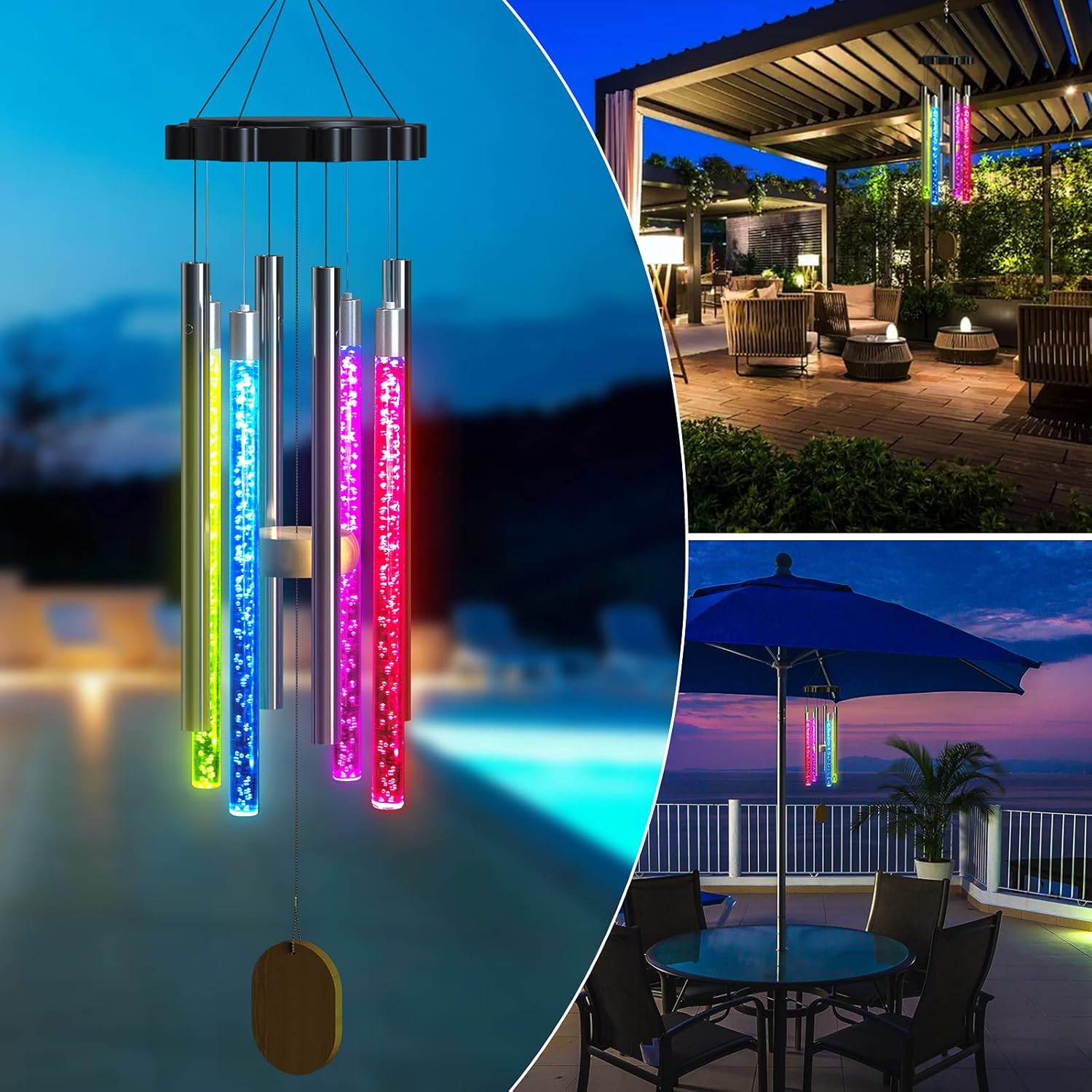 Njeury Solar Wind Chimes Lights Outdoor, Memorial Wind Chimes with Color Changing RGB LED Hanging Lights, IP65 Waterproof, for Outside, Garden, Patio, Yard, Home Decor, Housewarming Gifts : Garden & Outdoor