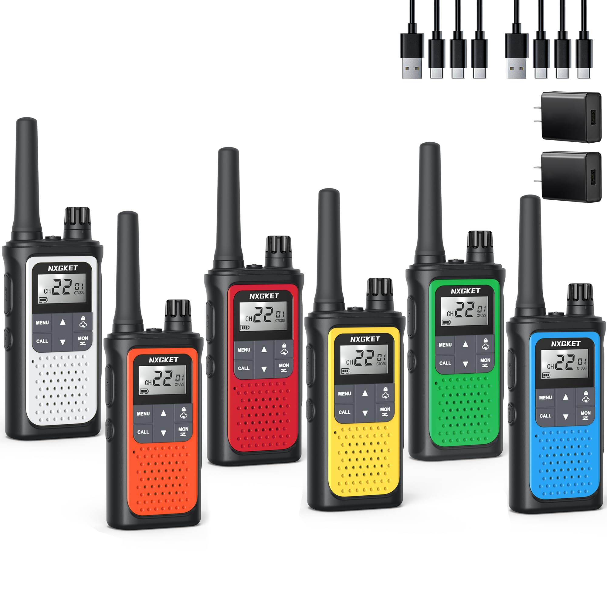 Photo 1 of NXGKET Walkie Talkies Long Rang for Adults NOAA Weather Alerts Scan, Rechargeable Walkie Talkies 2 Way Radio 22 Channel 6 Pack with 1800mAh Li-ion Battery USB-c Cable Hiking Accessories Camping Gear