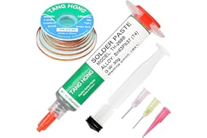 TANG HONG Solder Paste And Solder Wick Kit,Sn63/Pb37 T4 Tin Lead Solder Paste,183℃ Liquid Soldering Paste 30g (1 Pack), 10Ft Desoldering Wick Braid (1 Pack),For Repairing Electronic Soldering