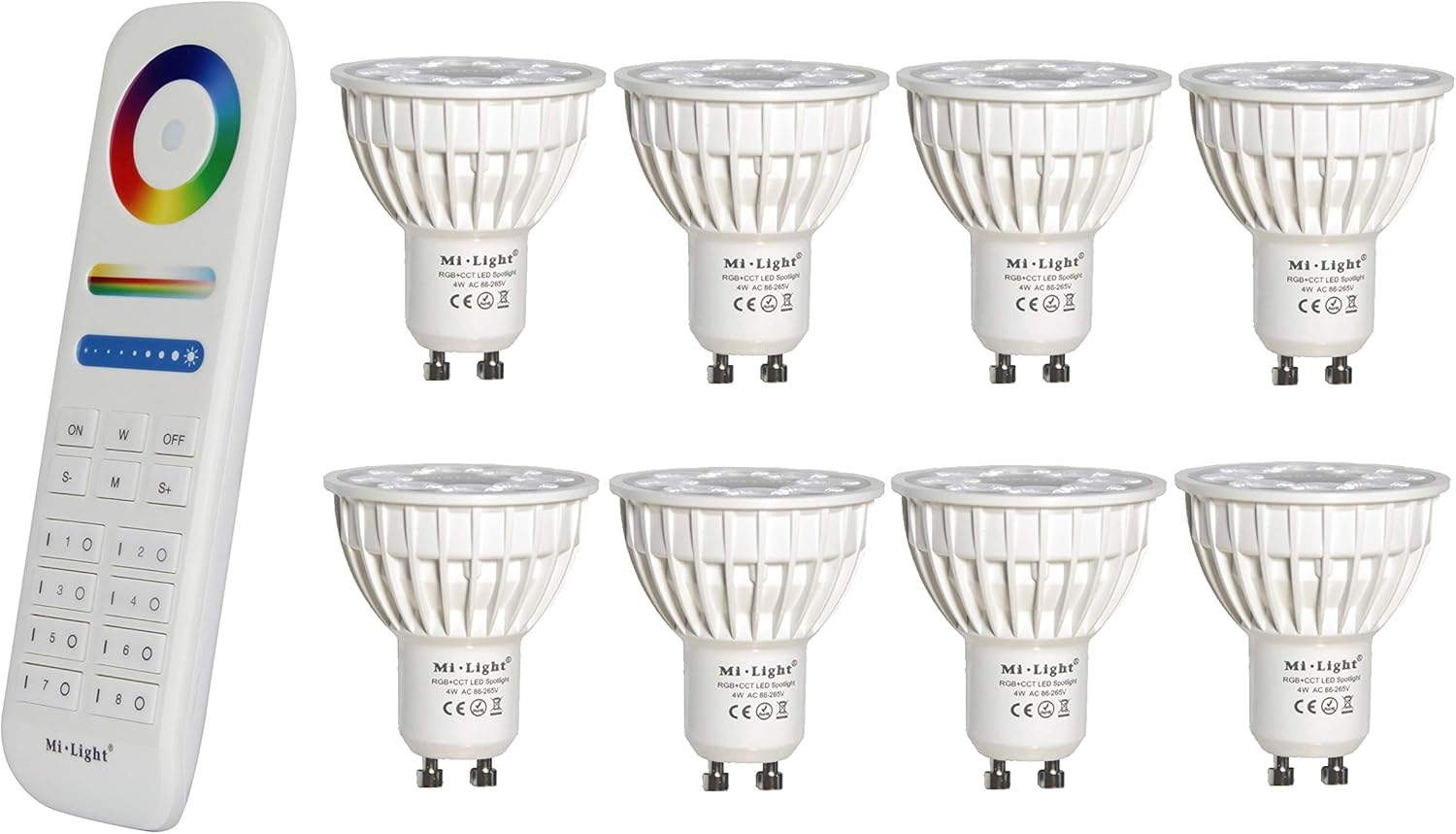 lighteu®, 8X 4W GU10 RGB+CCT LED Spotlight Color Changing and CCT WW CW Temperature Adjustable, Original Mi-Light