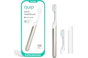 Quip Metal Sonic Electric Toothbrush for Adults - Time Travel & Soft Bristles with Travel Case & Replacement Brush Head - 3 Month Battery Life - Moonrise Champagne