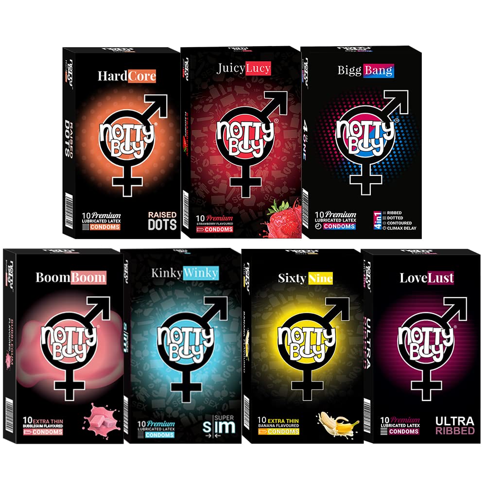 NottyBoy Condoms Bulk for Men Pack of 7 Different Types - 70pcs