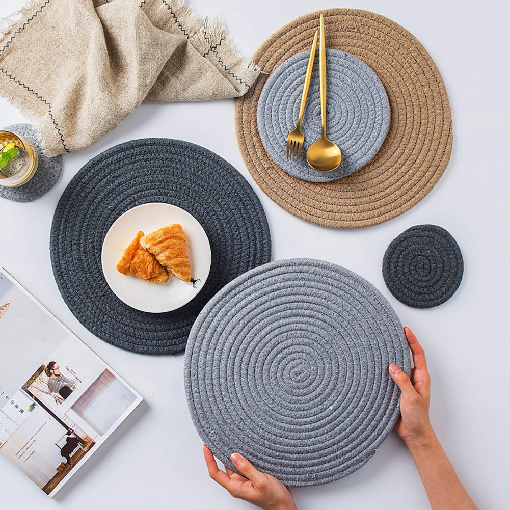 JOYEAR Round Woven Cotton Braided Insulation Mat，MultiColor NonSlip