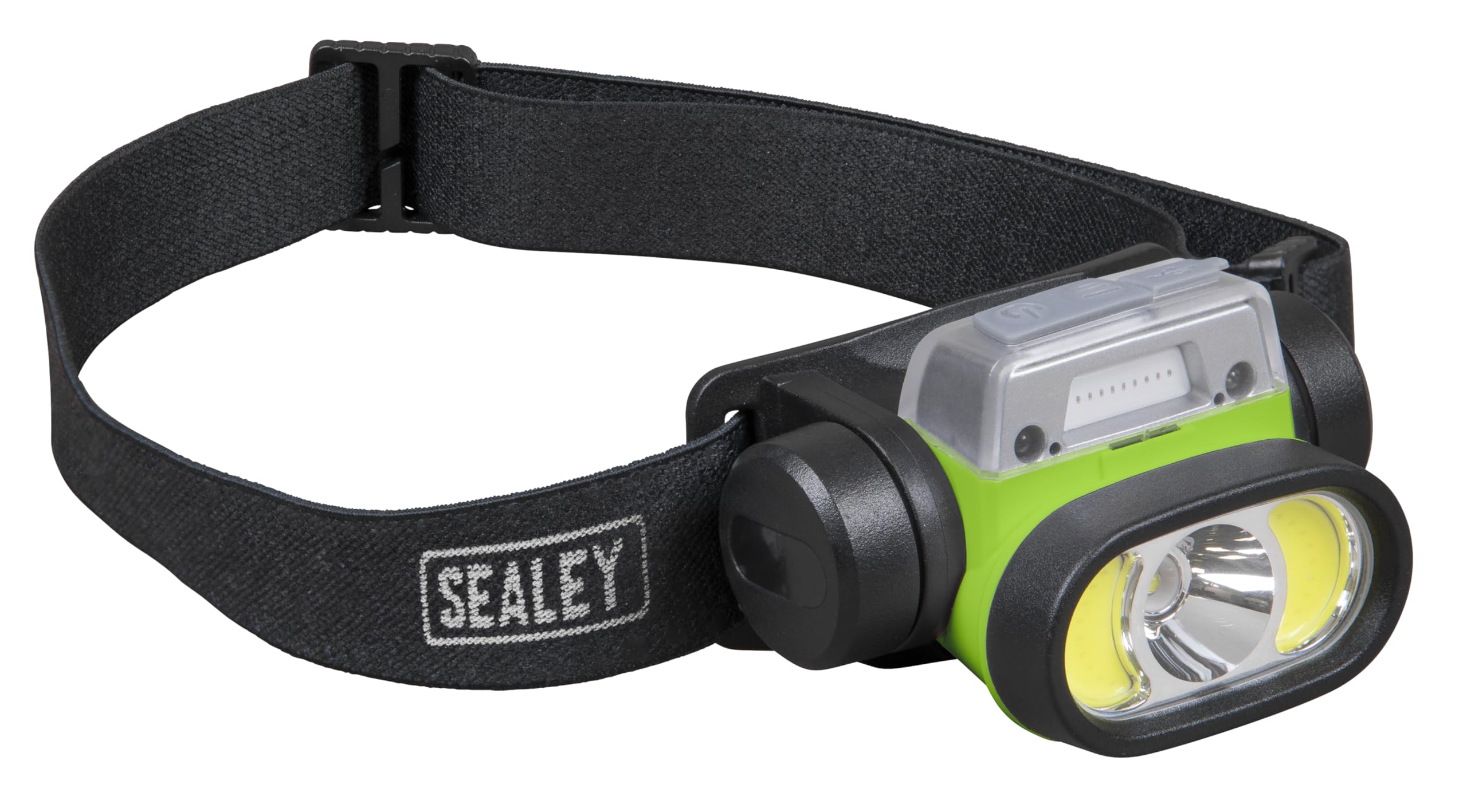Sealey Rechargeable Head Torch with Auto-Sensor, 5W & 3W COB LED, 400lm - HT400LED, Black/Green