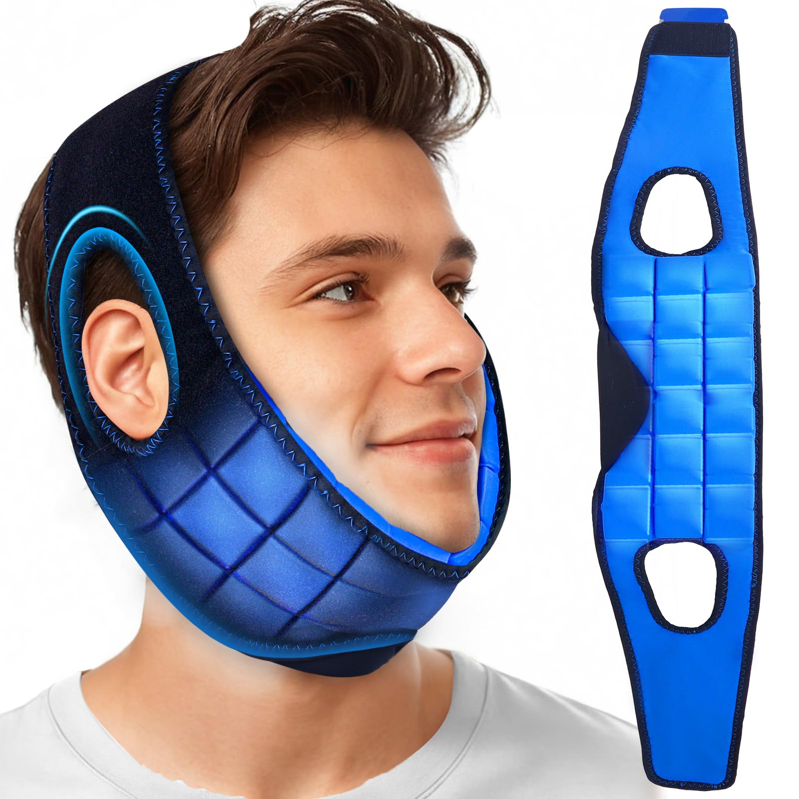 Photo 1 of NEWGO Face Ice Pack for Wisdom Teeth Removal & Oral Surgery Recovery - 2 Hours Long-Lasting Cold Therapy Head Wrap with Ear Cutouts for Jaw Pain, Tooth Extraction,Tonsillectomy, Cosmetic Injections