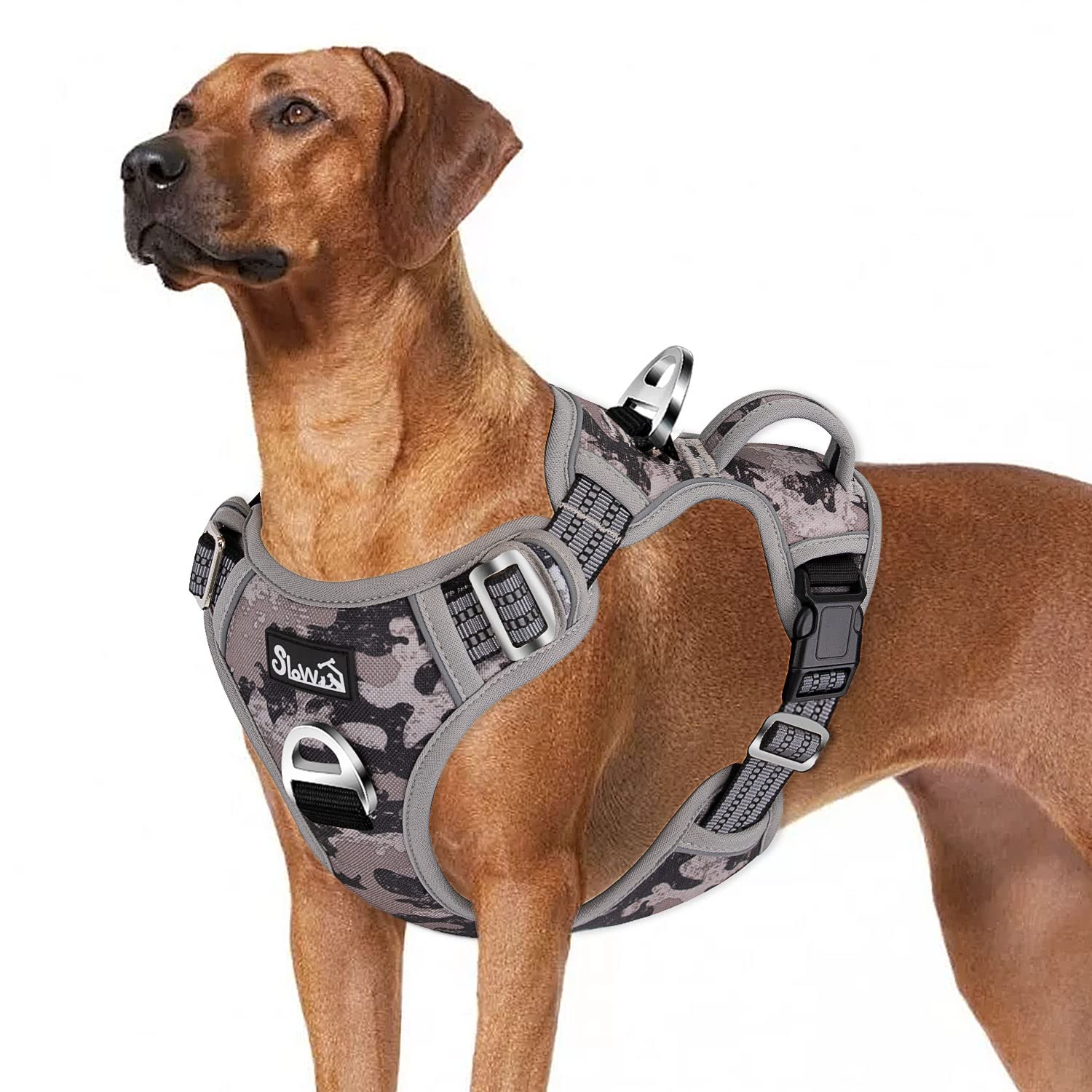 Eyein Dog Harness Large Dog, Anti Pull Adjustable Heavy Duty Pet Vest with 2 Clips, Easy Control Escape Proof Puppy Harness with Soft Padded Handle Reflective for Outdoor Training Walking, L