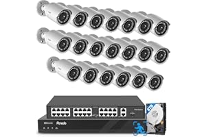 PANOOB 32 Channel Security Camera System, 4K 32CH PoE NVR 8TB HDD, 20x 5MP Wired Surveillance IP PoE Cameras Outdoor with AI Human Detection, Built-in Microphone, 100ft IR Night Vision, PB37F2032-5M