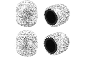 SUMAJU 4 Pack Bling Valve Stem Caps, Sparkling White Handmade Crystal Rhinestone Car Tire Valve Caps Bling Car Valve Stem Covers Chrome Attractive Dustproof
