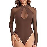 Avidlove Long Sleeve Bodysuits for Women Mesh Bodysuit Top Mock Neck Thong Body Suit Going Out Tops