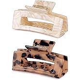 3 inch Hair Claw Clips Cutout Tortoise Shell Celluloid Hair Jaw Clips French Design Rectangle Hair Clamp for Women Ladies Mother (2 Pack)