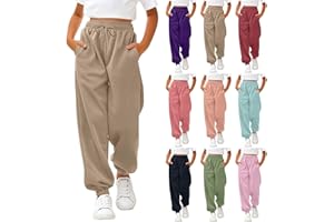 Teen Girls Baggy Joggers Pants Drawstring Wide Leg School Sweatpants Plain Elastic Waist Loose Trousers with Pockets