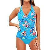 Holipick Two Piece Tankini Bathing Suits for Women Tummy Control Swimsuits Sexy V Neck Halter Tankini Top with Bikini Bottom