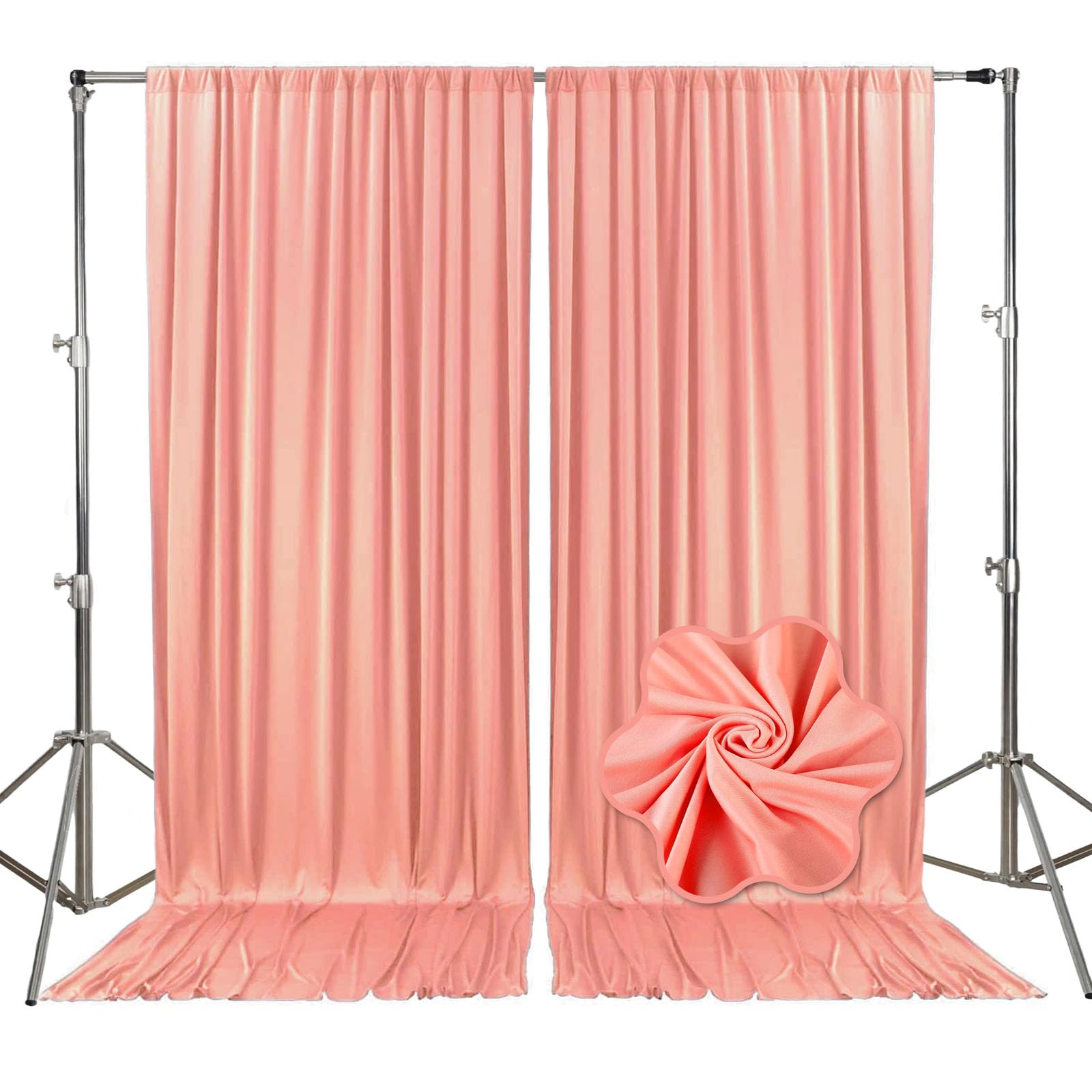 Photo 1 of 10Ft x 7Ft Peach Backdrop Curtains for Parties, Polyester Fabric Backdrop Drapes with Rod Pockets for Weddings, Birthday, Halloween, Photography, Christmas Party Background Curtain, 2 Panels
