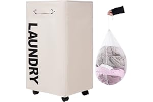 TWIRA 27.5" XX-Large laundry basket with Removable Wash Bag on Wheels (4 Colors), Collapsible Slim Laundry Hamper,Foldable Corner Storage Bins (White,XXL)