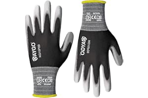 KAYGO Work Gloves PU Coated 12 Pairs, KG15P,Nylon Liner with Flexible Polyurethane Coating,Safety Work Gloves for DIY, Assembly, Warehouse, Light Duty Work (Large, Black)