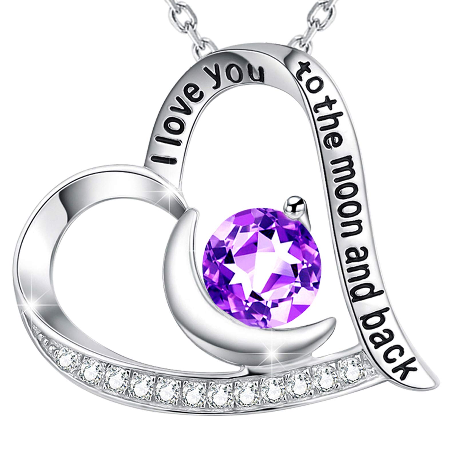 GinoMay Mothers Day Jewellery Birthday Gifts Women February Birthstone Amethyst Gemstone Necklace to the Moon and Back Jewellery Sterling Silver — image 1