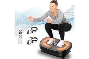 Vibration Plate Exercise Machine, PBYRD Portable Full Body Vibration Platform for Lymphatic Drainage, 9 Preset Auto Mode Fitness Board for Weight Loss Shaping, with Resistance Bands, 99 Levels