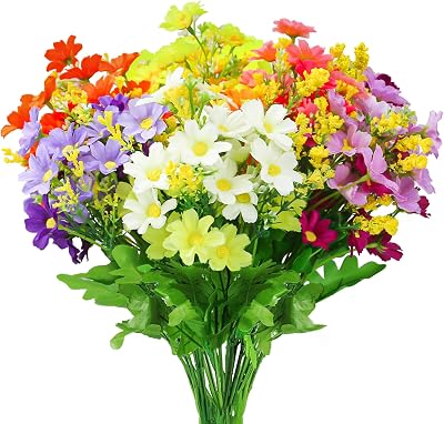 OWLKELA Artificial Silk Daisy Flowers 6 Bundles Multi Color for Indoor Outdoor