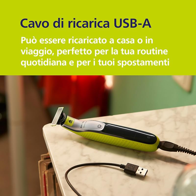 OneBlade QP2834/31 - Regolabarba elettrico 360 autentico, per viso e corpo, 3 lame da 360, 4 pettini per barba (1, 2, 3, 5 mm), 1 kit per il corpo