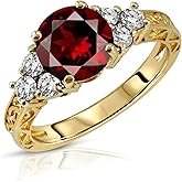 Galaxy Gold GG Size 9.5 14K Solid Yellow Gold Ring with Natural Diamonds & Round Shape Natural Garnet 0