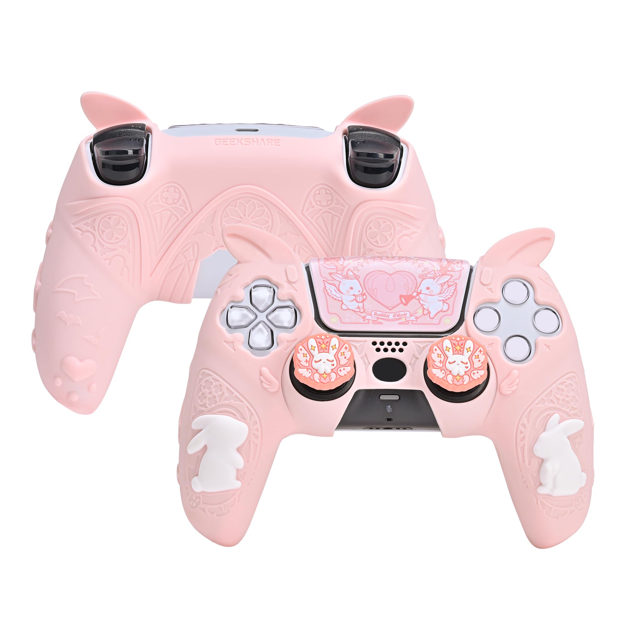 GeekShare PS5 Controller Skin Set,Soft Silicone Protective Cover Case for PS5 Wireless Controller with 2 Thumb Grip Caps and 1 Sticker - Gothic Bunny
