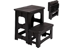 Cosell Folding 2 Step Stool,300 lb. Capacity Folding Step Stool for Adults, Foldable for Kitchen Home Bedroom Office Bathroom RV(Black)