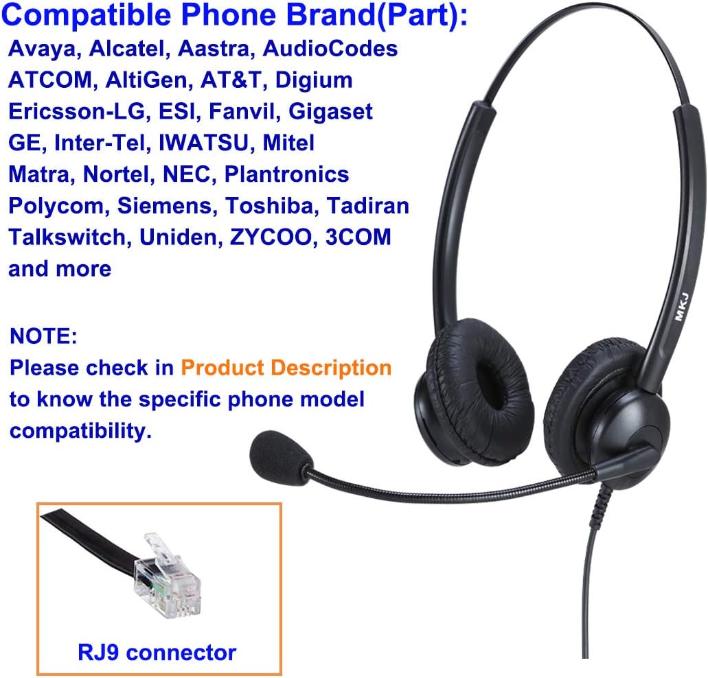 MKJ Phone Headset for Microphone Noise Canceling Wired RJ9 Telephone Headset for Office Phone Compatible with Avaya Polycom Aastra Fanvil - Image 5