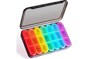 Weekly Pill Organizer 3 Times a Day - Odaro 3 Times a Day Large Pill Box 7 Day, Portable Pill Case, Daily Medicine Organizer for Vitamins,Supplement and Medication(Black)