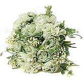 YoungJewl Artificial Flowers Fake Peony Silk Mini Plastic Bridal Flowers for DIY Wedding Bouquets Home Decorations 4 Packs(Light Green)