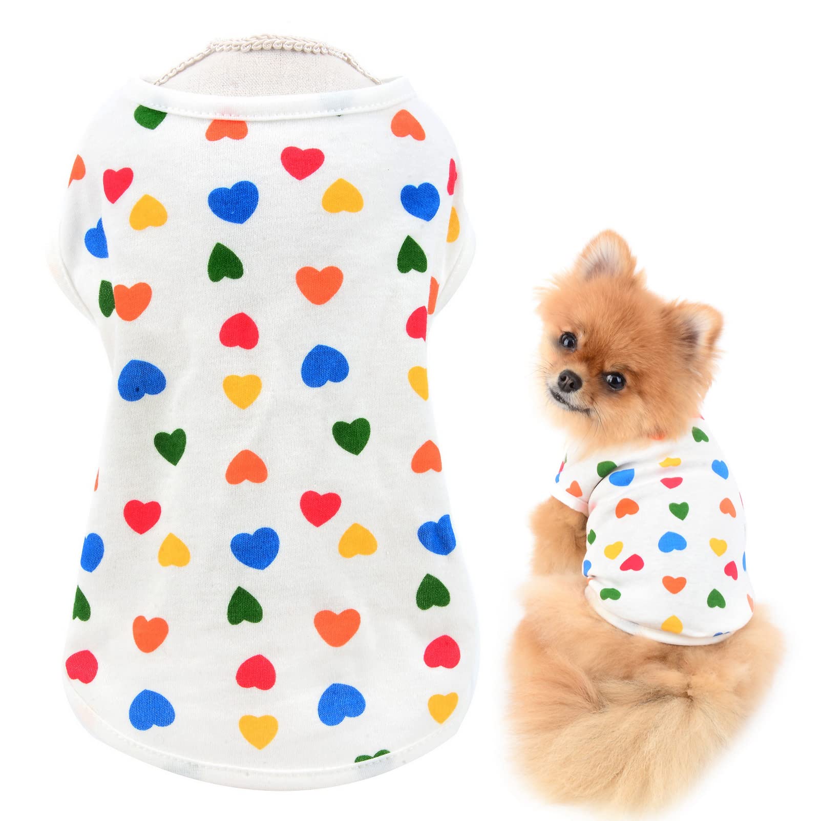 SMALLLEE_LUCKY_STORE Girls Love Hearts Print Shirt Puppy T-shirt Tee for Small Medium Dog Cat Sleeveless Cotton Tank Top Vest Summer Yorkie Chihuahua Pet Clothes Valentine's Day Apparel