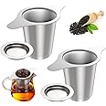2 Pack Tea Infuser Stainless Steel Mesh Strainer, Tea Strainer Steeper Filter with Double Handles for Hanging on Teapots, Mug