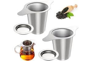2 Pack Tea Infuser Stainless Steel Mesh Strainer, Tea Strainer Steeper Filter with Double Handles for Hanging on Teapots, Mug