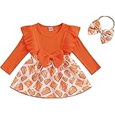 Socutebabe Baby Girl Thanksgiving Outfit Newborn Outfit Ribbed Ruffle Romper Dress and Headband Cute Fall Clothes