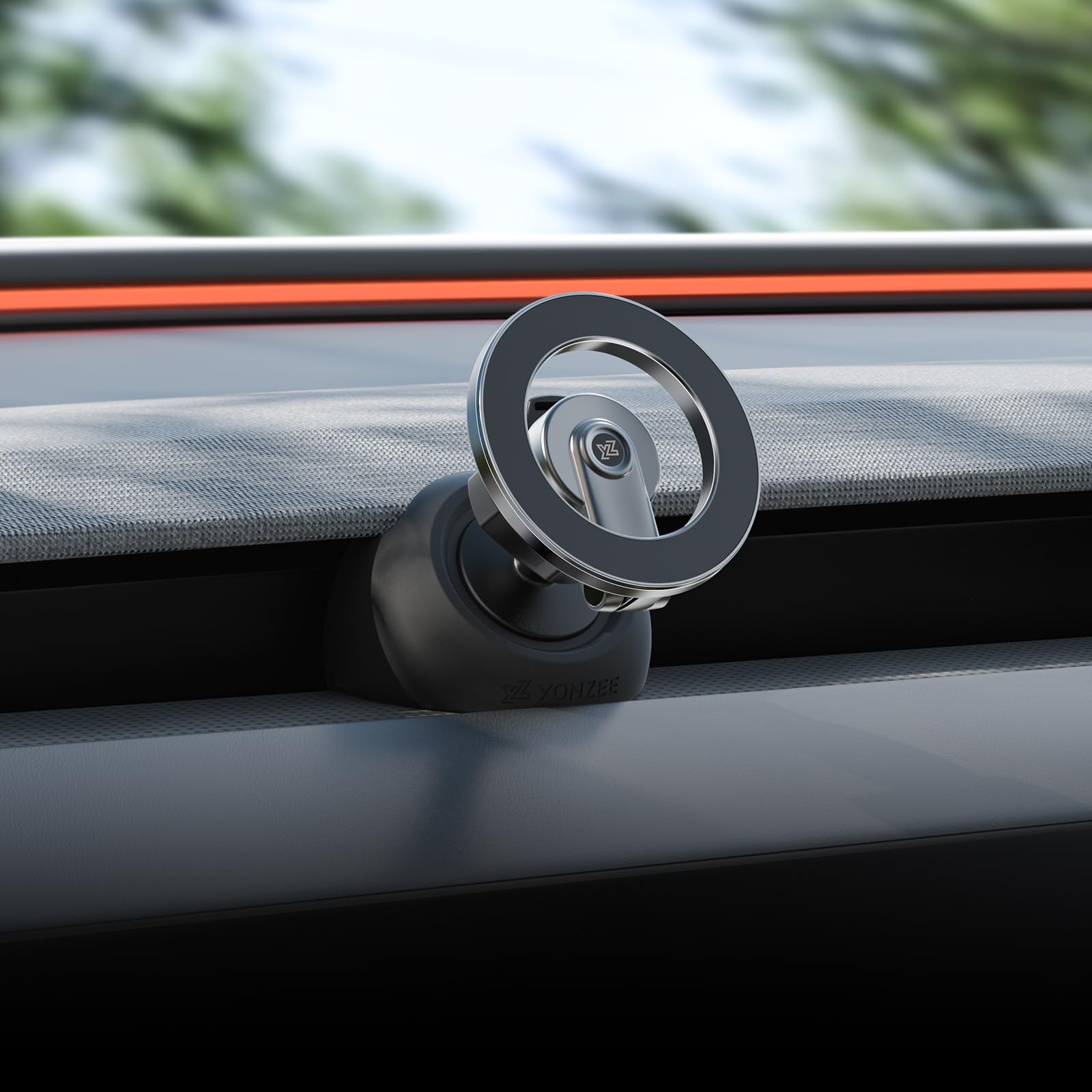 YONZEE Magnetic Phone Mount Compatible with 2025-2026 Model Y Juniper and 2024-2026 Tesla Model 3 Highland, Dashboard Ball Joint Base, Strong Magnetic Ring, 360° Rotation
