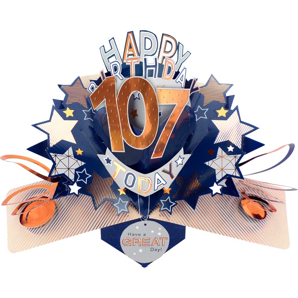 Happy 107th Birthday 107 Today Pop-Up Greeting Card Love Kate's Pop Up Cards Him POP204MC107